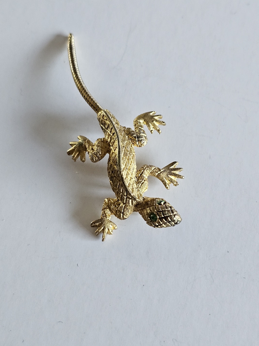 Gold Lizard Brooch with Green Eye Accents - Women's Jewelry